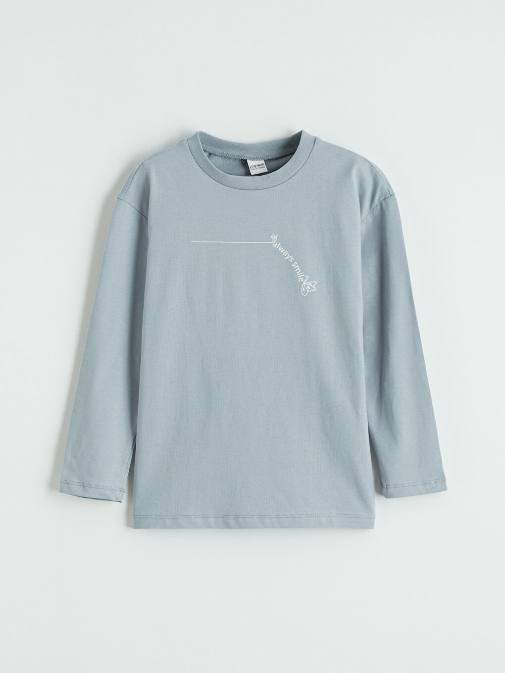 Gri Bisiklet Yaka Baskılı Kız Çocuk Tişört