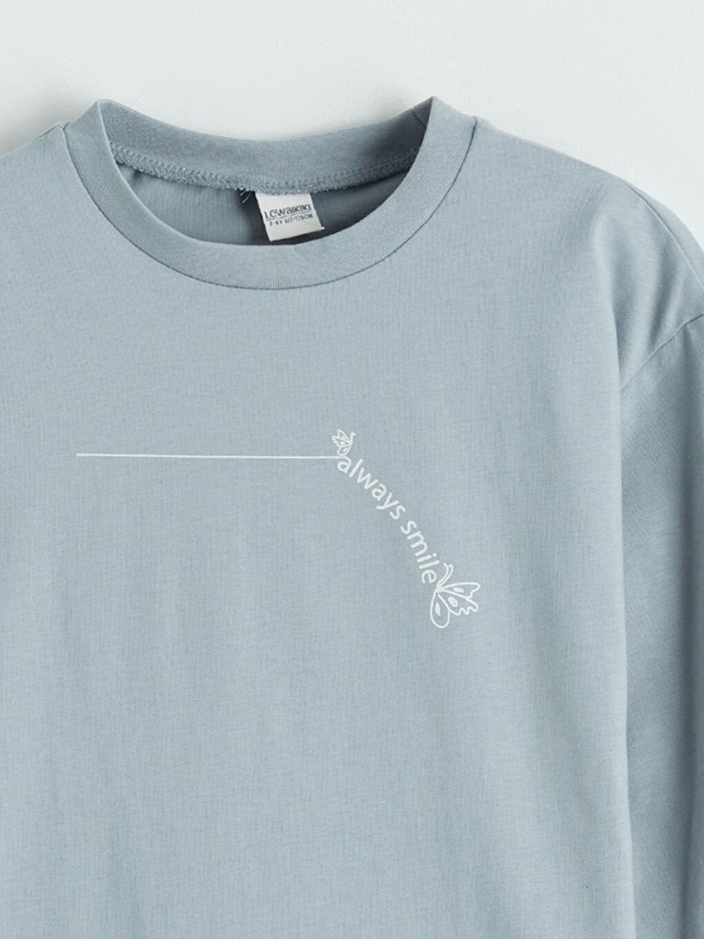 Gri Bisiklet Yaka Baskılı Kız Çocuk Tişört-2