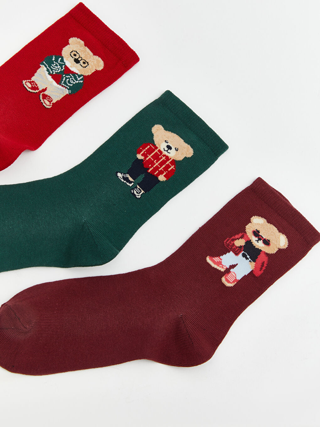 Kırmızı Ayı Desenli Kadın Soket Çorap 3'lü-1