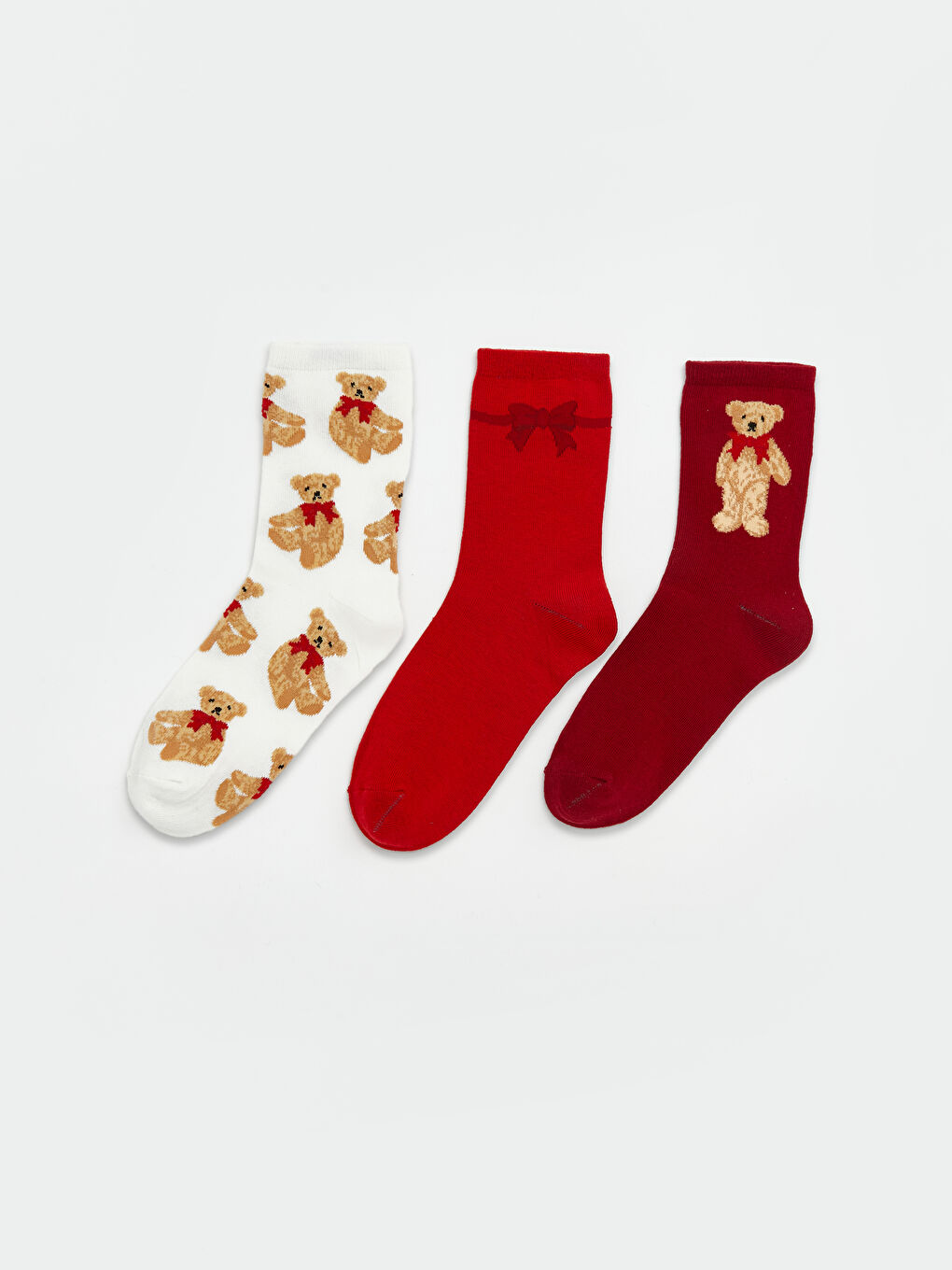 Ekru Ayı Desenli Kadın Soket Çorap 3'lü