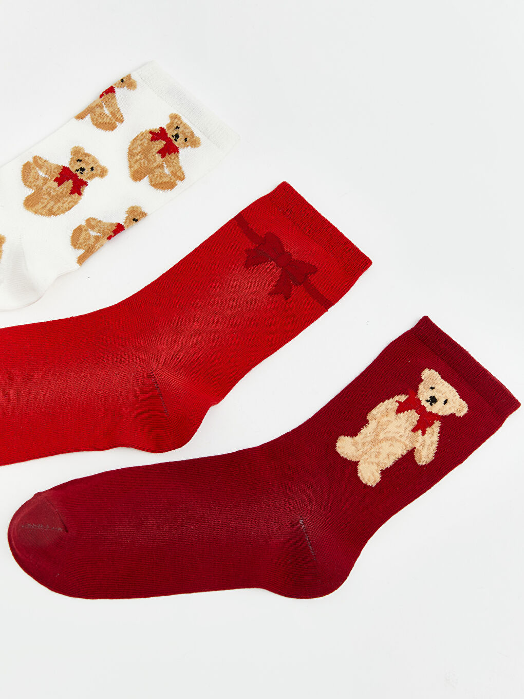 Ekru Ayı Desenli Kadın Soket Çorap 3'lü-1