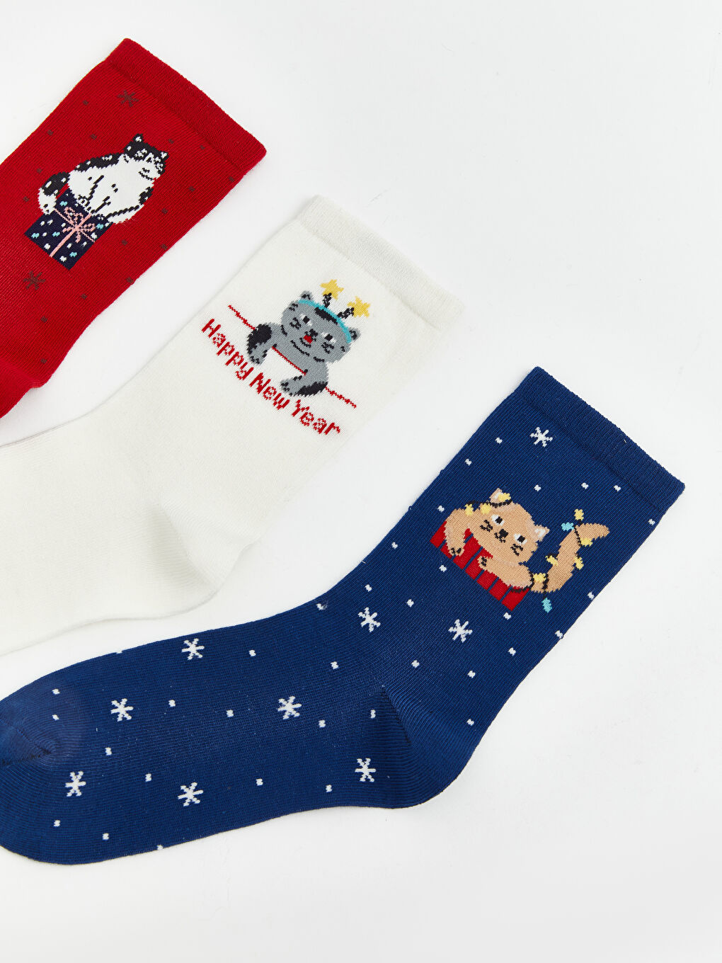 Kırmızı Kedi Desenli Kadın Soket Çorap 3'lü-1