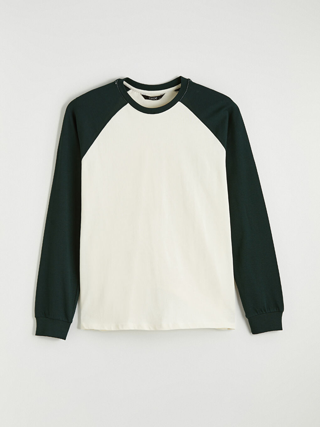 Ekru Bisiklet Yaka Uzun Kollu Renk Bloğu Erkek Tişört