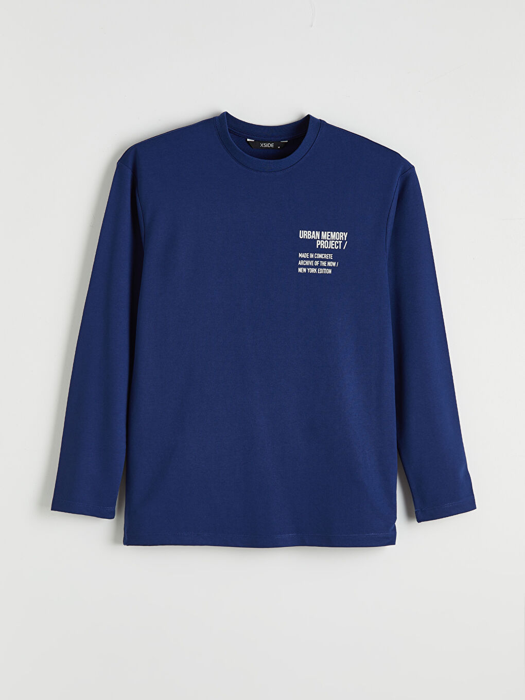 Lacivert Bisiklet Yaka Baskılı Erkek Sweatshirt-4