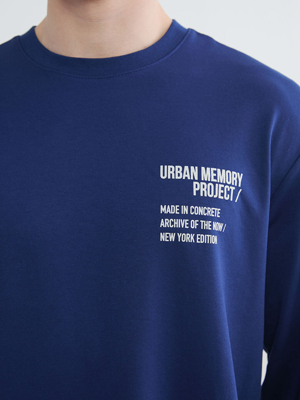 Lacivert Bisiklet Yaka Baskılı Erkek Sweatshirt-2