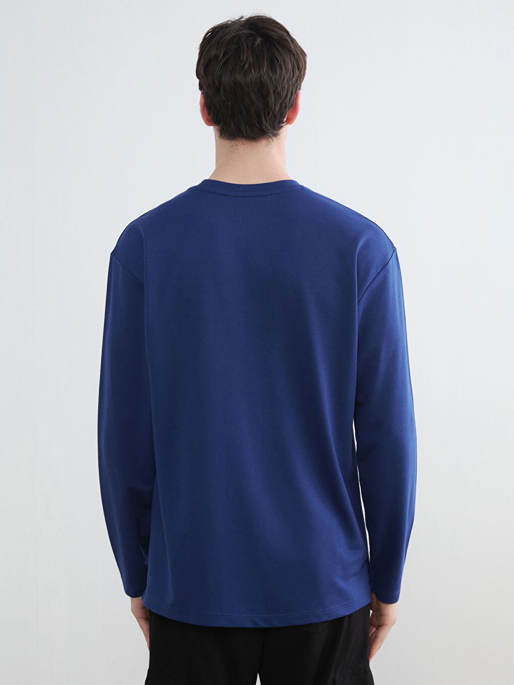 Lacivert Bisiklet Yaka Baskılı Erkek Sweatshirt-3