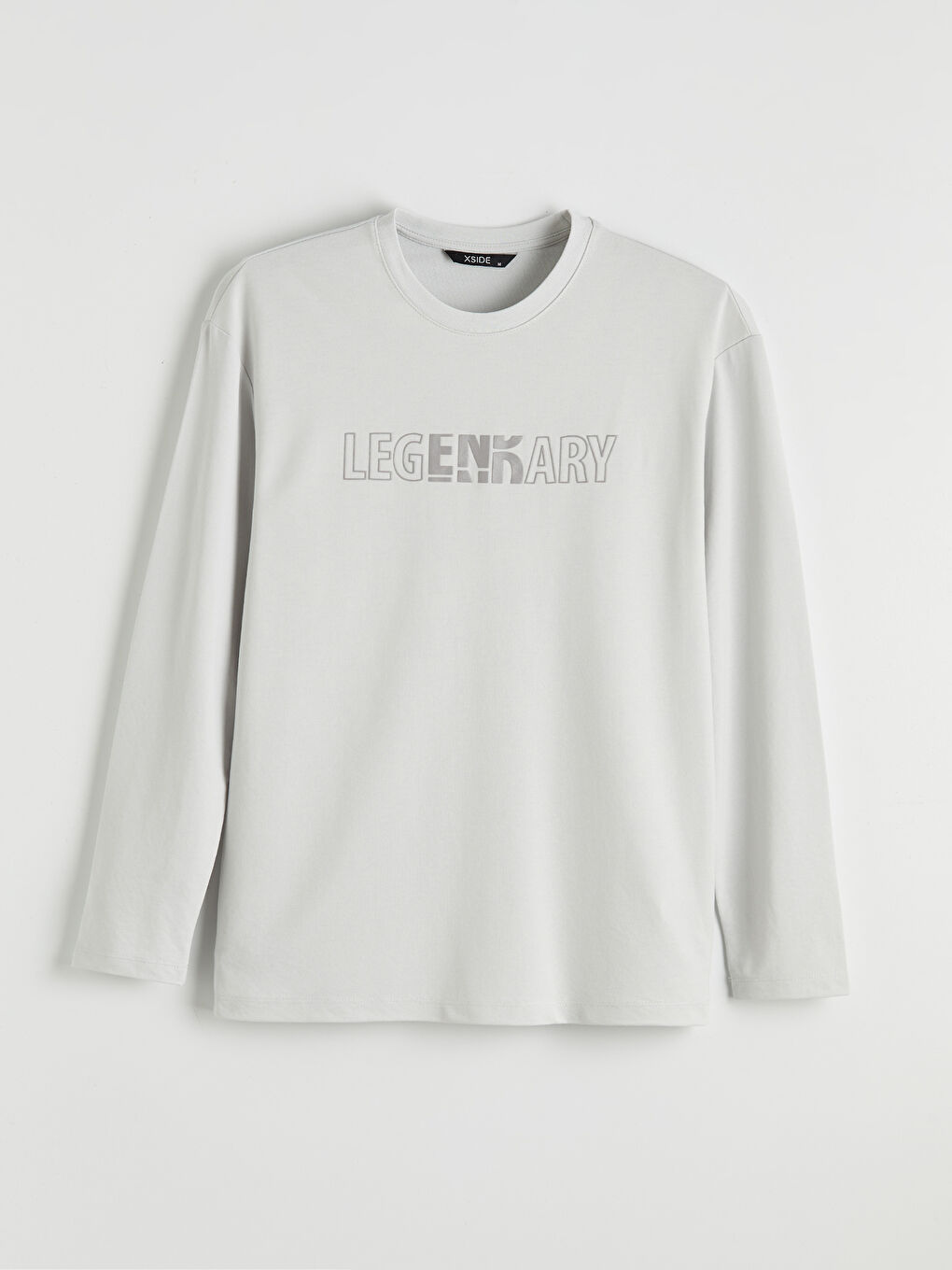 Gri Bisiklet Yaka Baskılı Erkek Sweatshirt