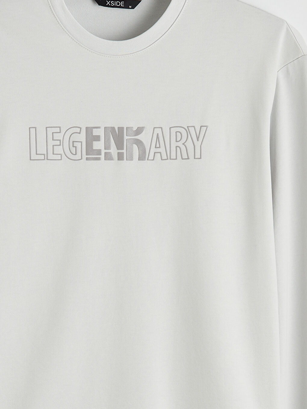 Gri Bisiklet Yaka Baskılı Erkek Sweatshirt-2