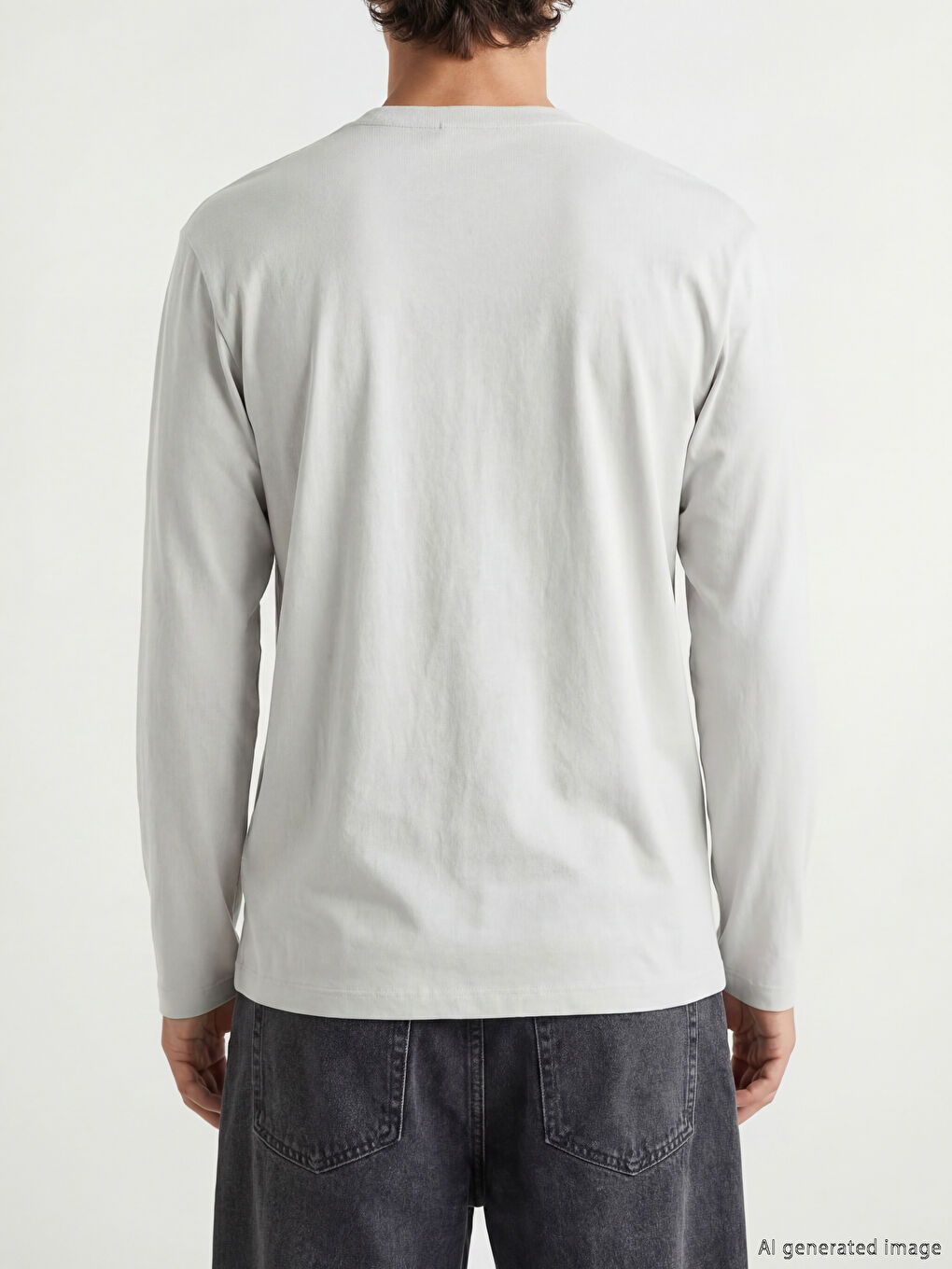 Gri Bisiklet Yaka Baskılı Erkek Sweatshirt-2