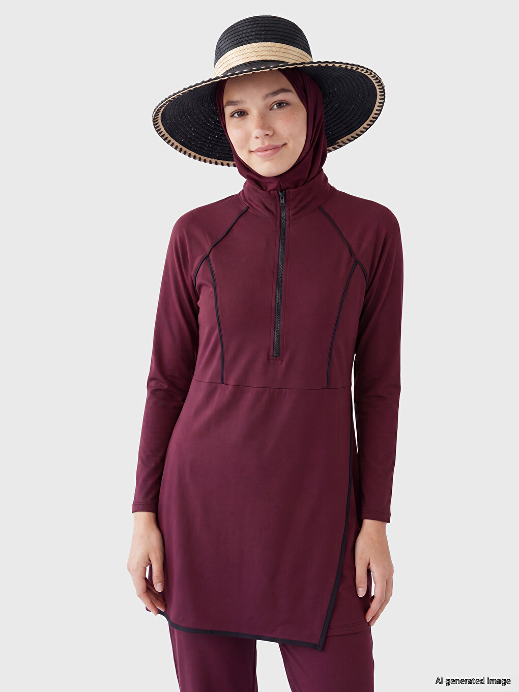 Mock Neck Women's Modest Swimsuit Set-1