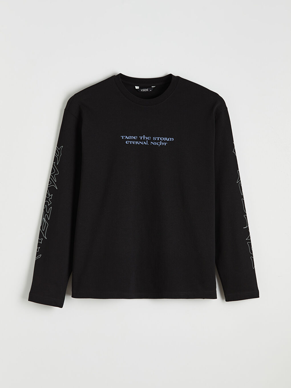 Siyah Bisiklet Yaka Baskılı Erkek Tişört-5