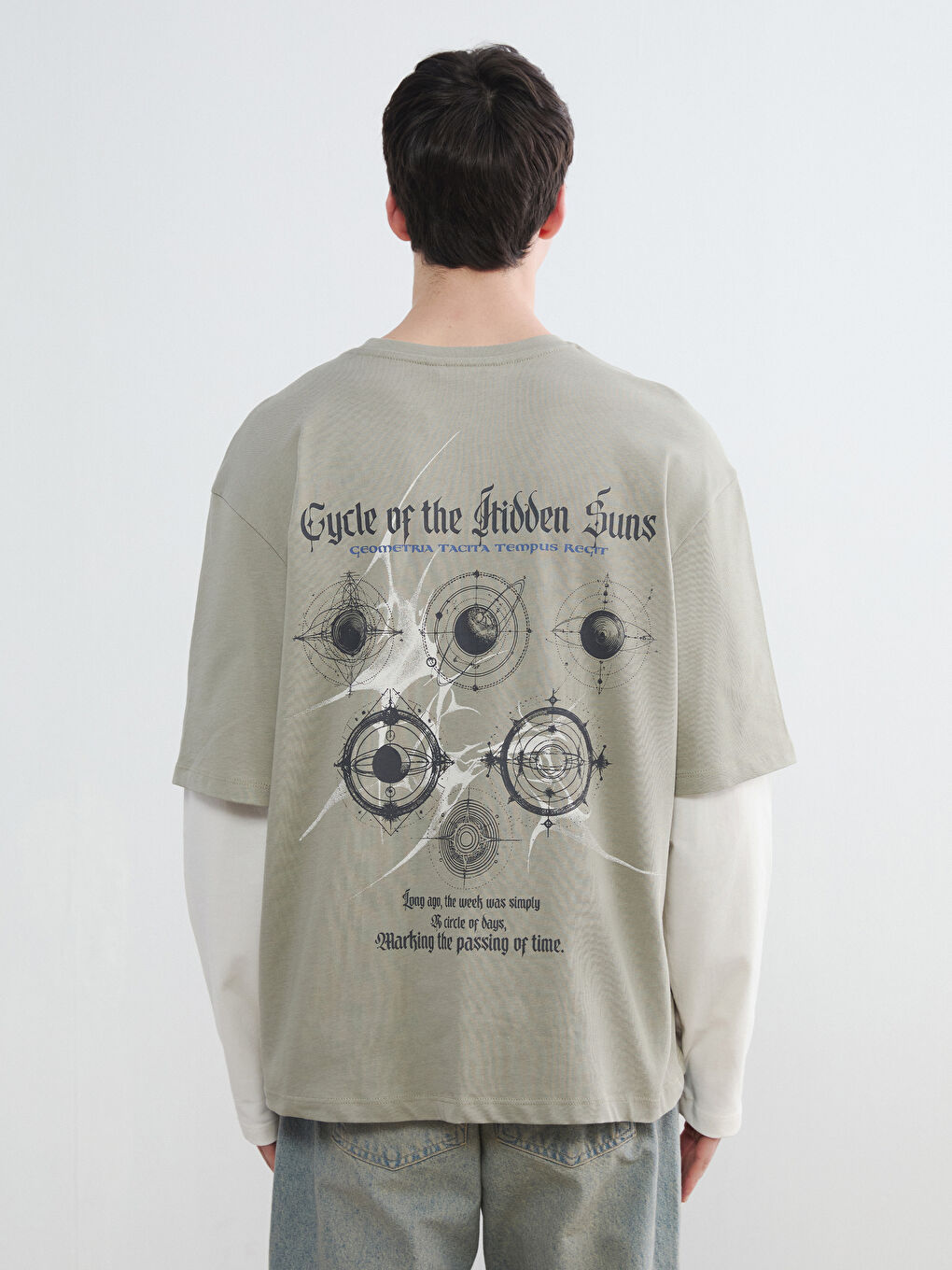 Haki Bisiklet Yaka Baskılı Erkek Sweatshirt-3