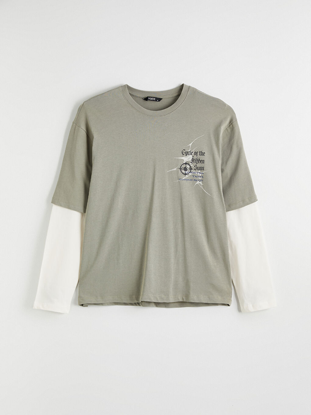 Haki Bisiklet Yaka Baskılı Erkek Sweatshirt-4