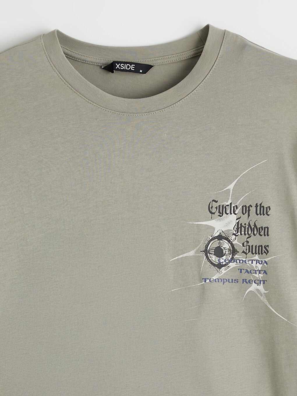 Haki Bisiklet Yaka Baskılı Erkek Sweatshirt-5