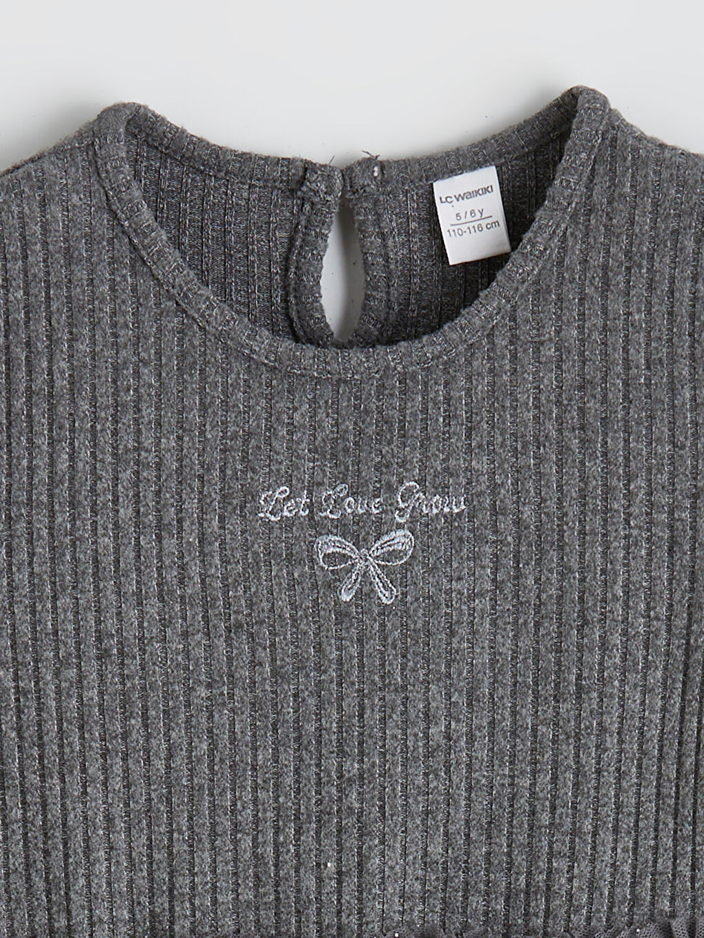 Antrasit Bisiklet Yaka Nakışlı Kız Çocuk Tütü Elbise	-1