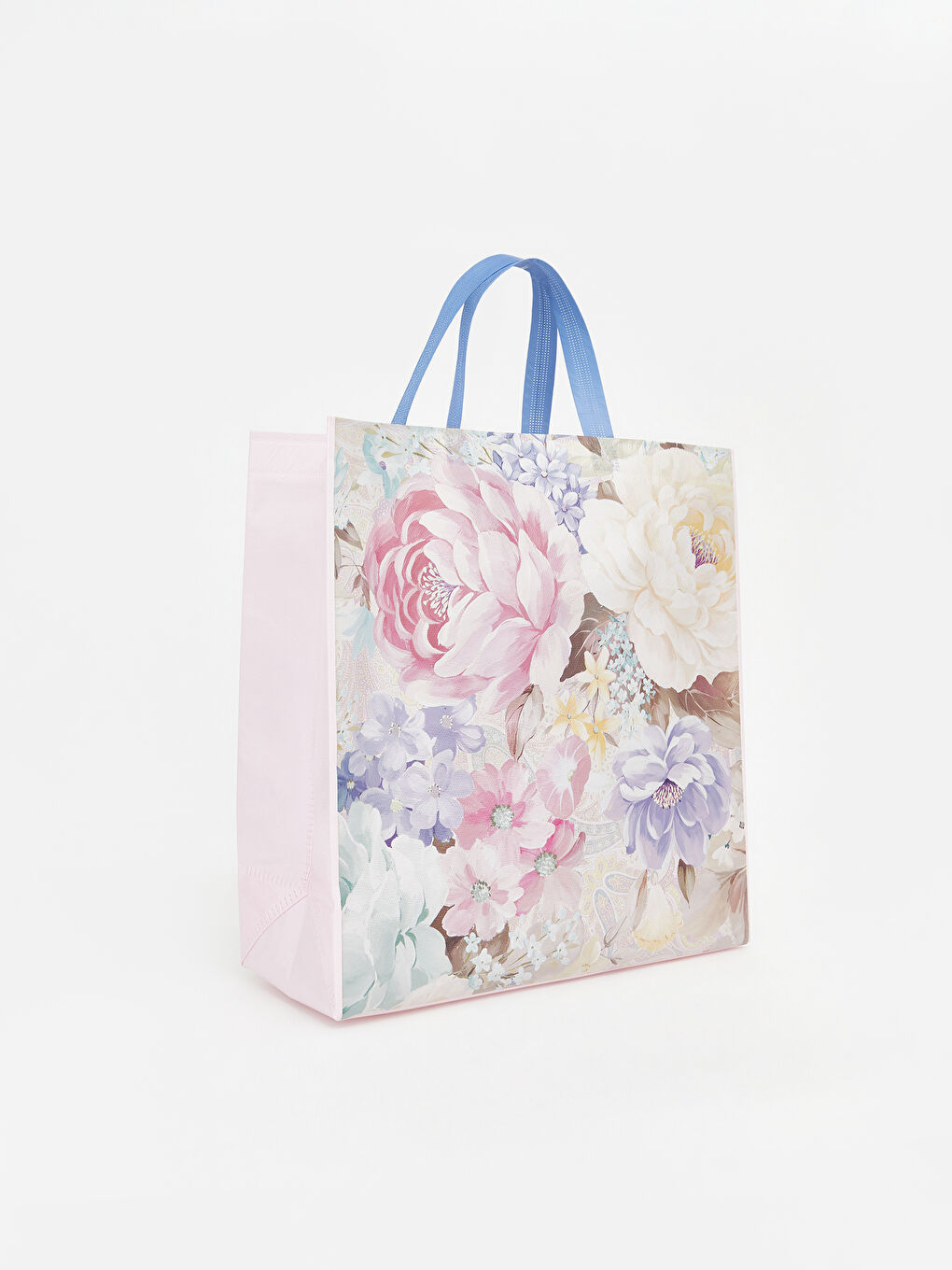 Karışık Çift Saplı Çiçek Baskılı Bez Çanta-1