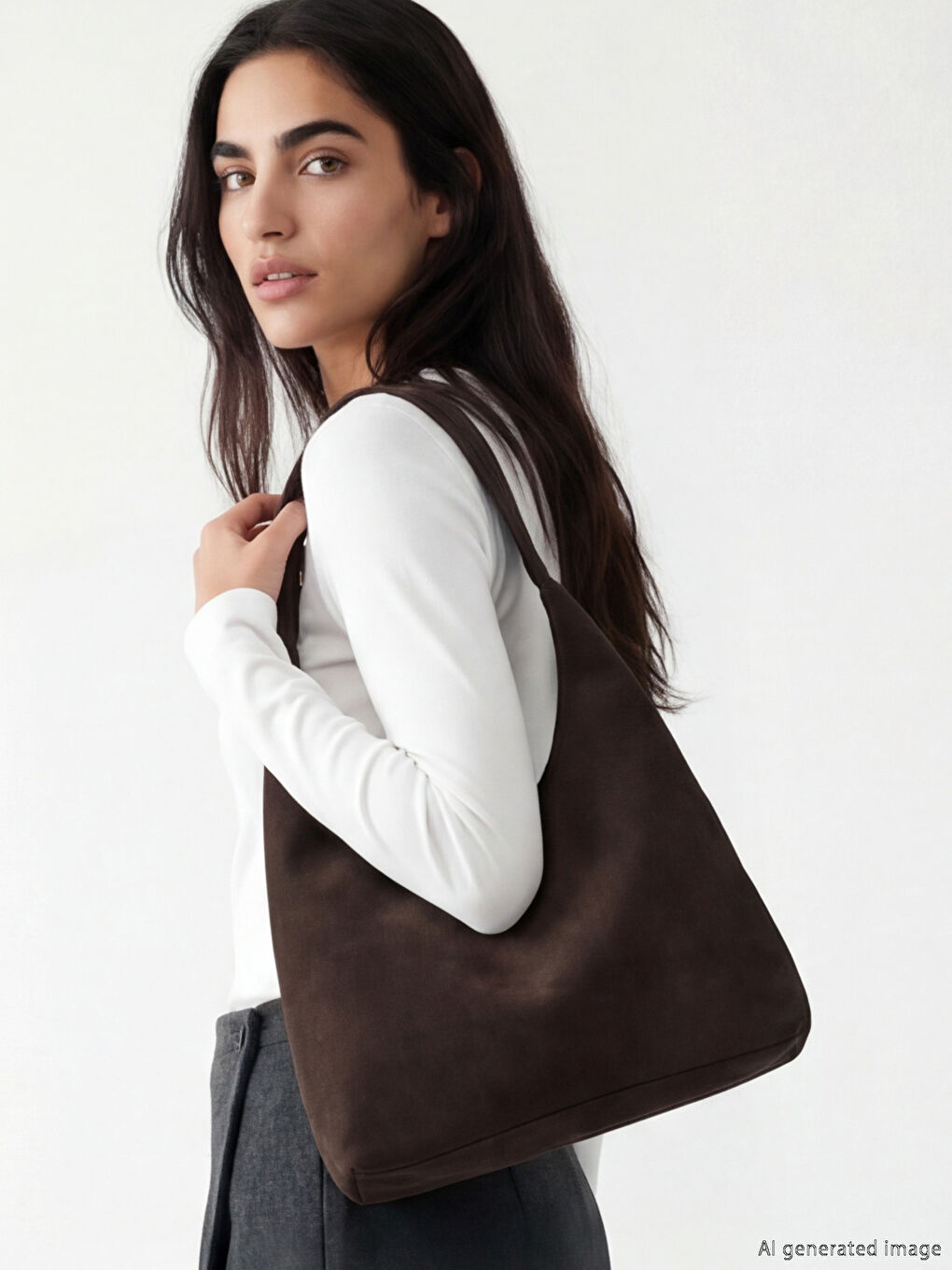 Kahverengi Süet Görünümlü Kadın Omuz Çantası