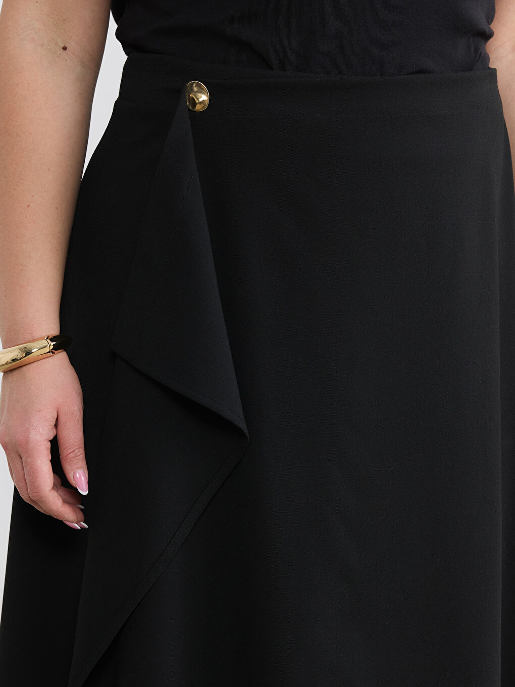 Siyah Yüksek Bel Asimetrik Kesim Etek-6