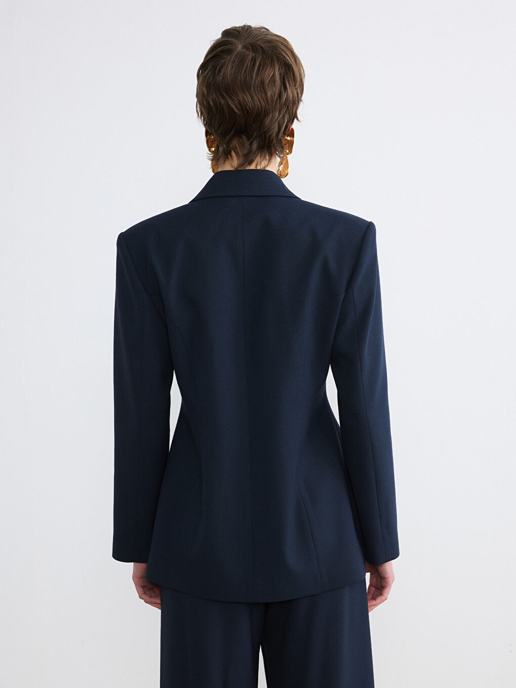 Lacivert Kruvaze Yaka Kadın Blazer Ceket-3