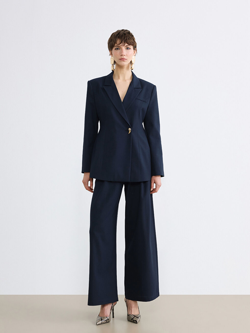 Lacivert Kruvaze Yaka Kadın Blazer Ceket-1