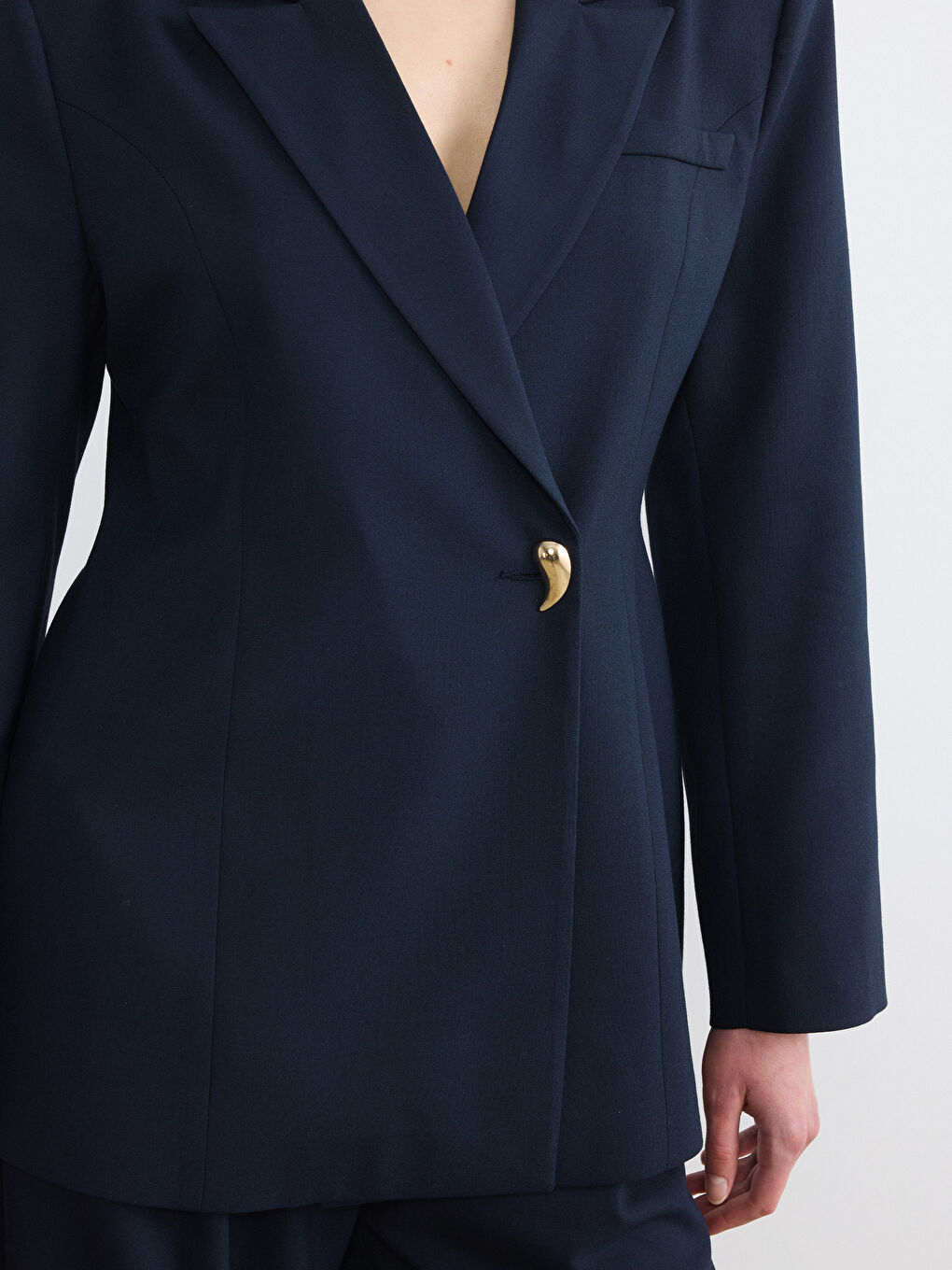 Lacivert Kruvaze Yaka Kadın Blazer Ceket-2