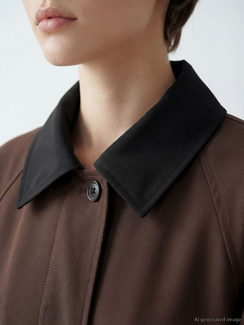 Kahverengi Kontrast Yaka Oversize Kadın Trençkot-3