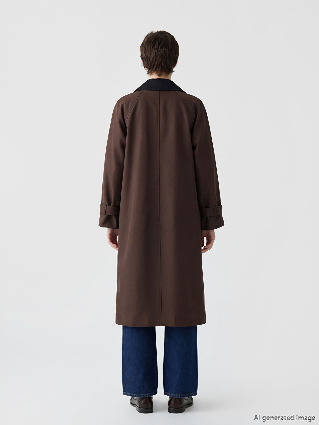 Kahverengi Kontrast Yaka Oversize Kadın Trençkot-5