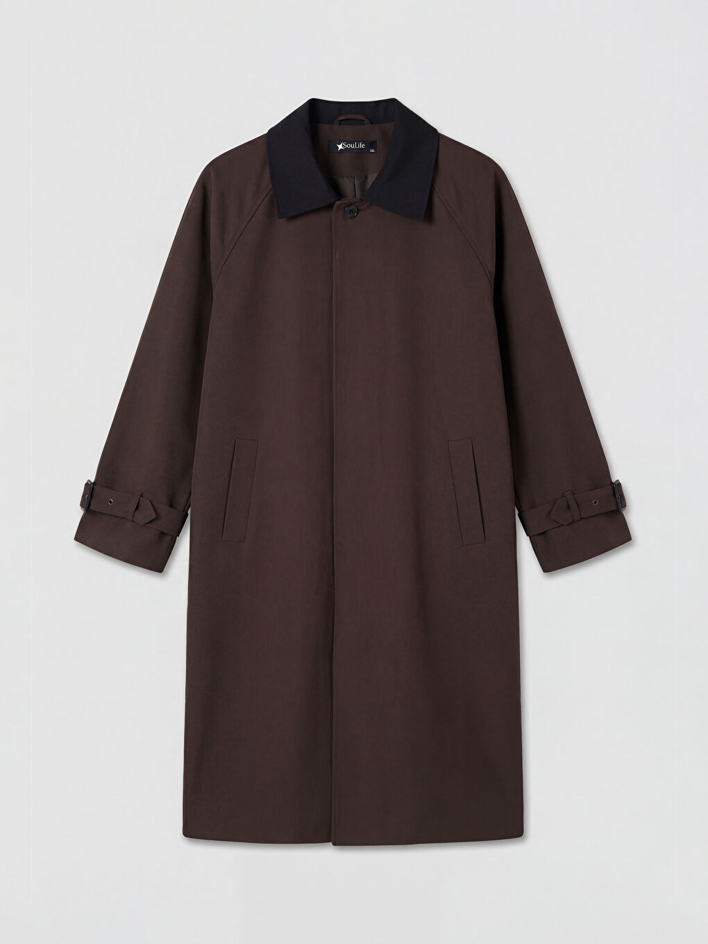 Kahverengi Kontrast Yaka Oversize Kadın Trençkot-6