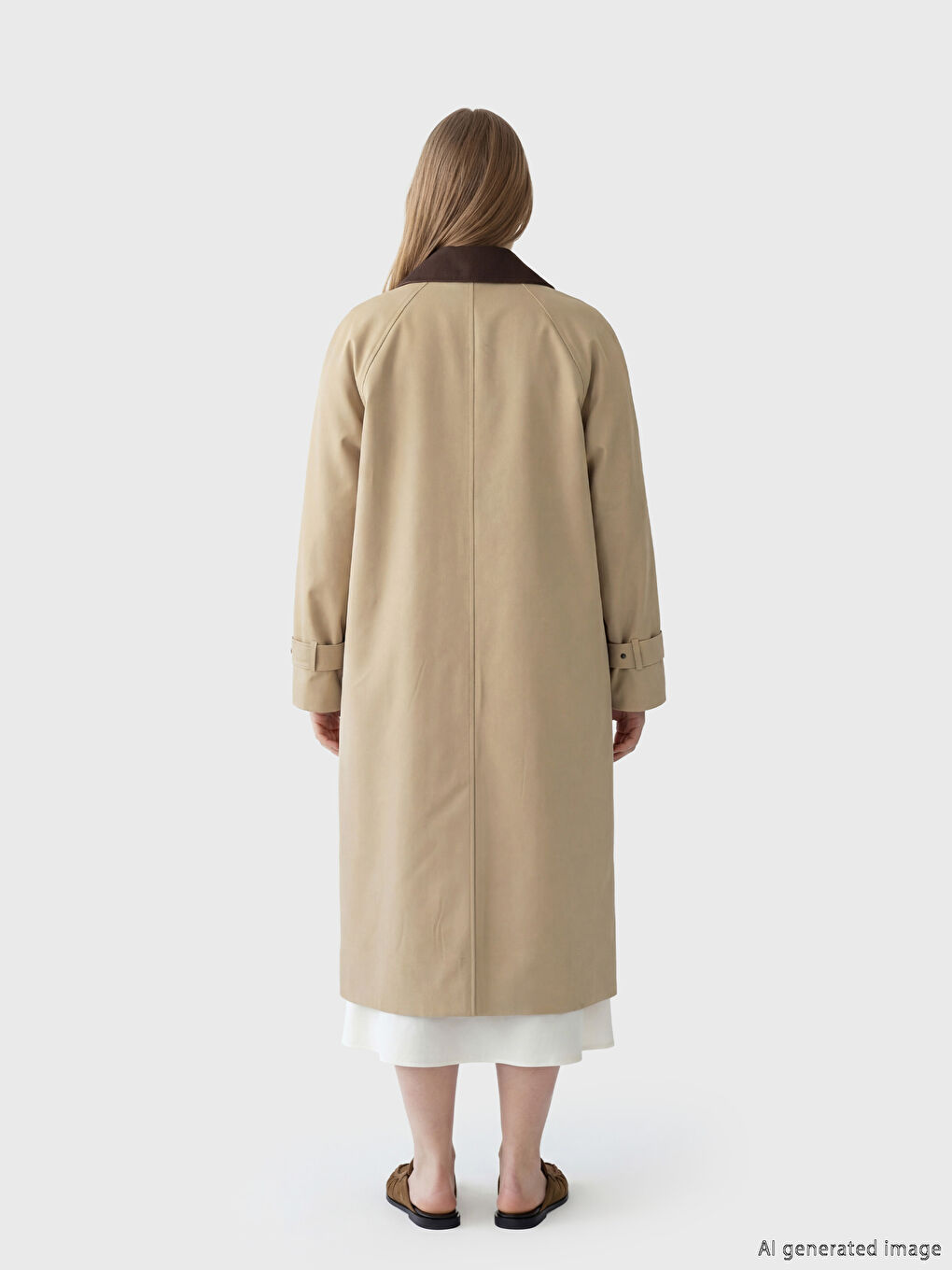 Bej Kontrast Yaka Oversize Kadın Trençkot-3