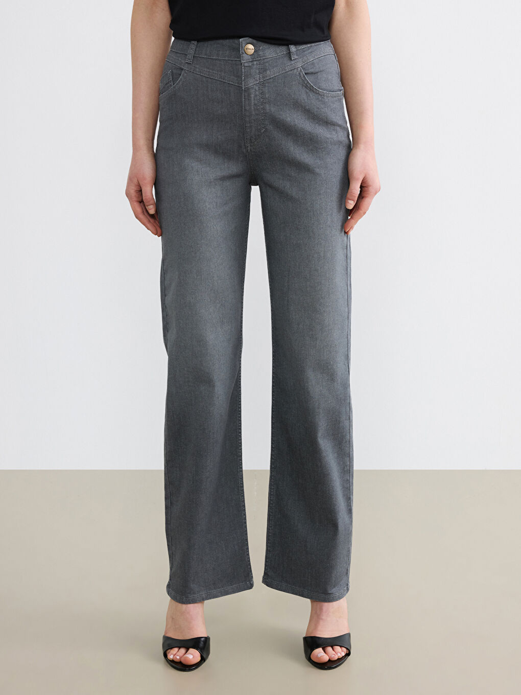 Gri Straight Fit Kadın Jean Pantolon-2