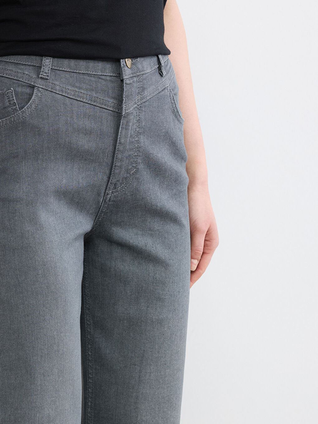 Gri Straight Fit Kadın Jean Pantolon-4