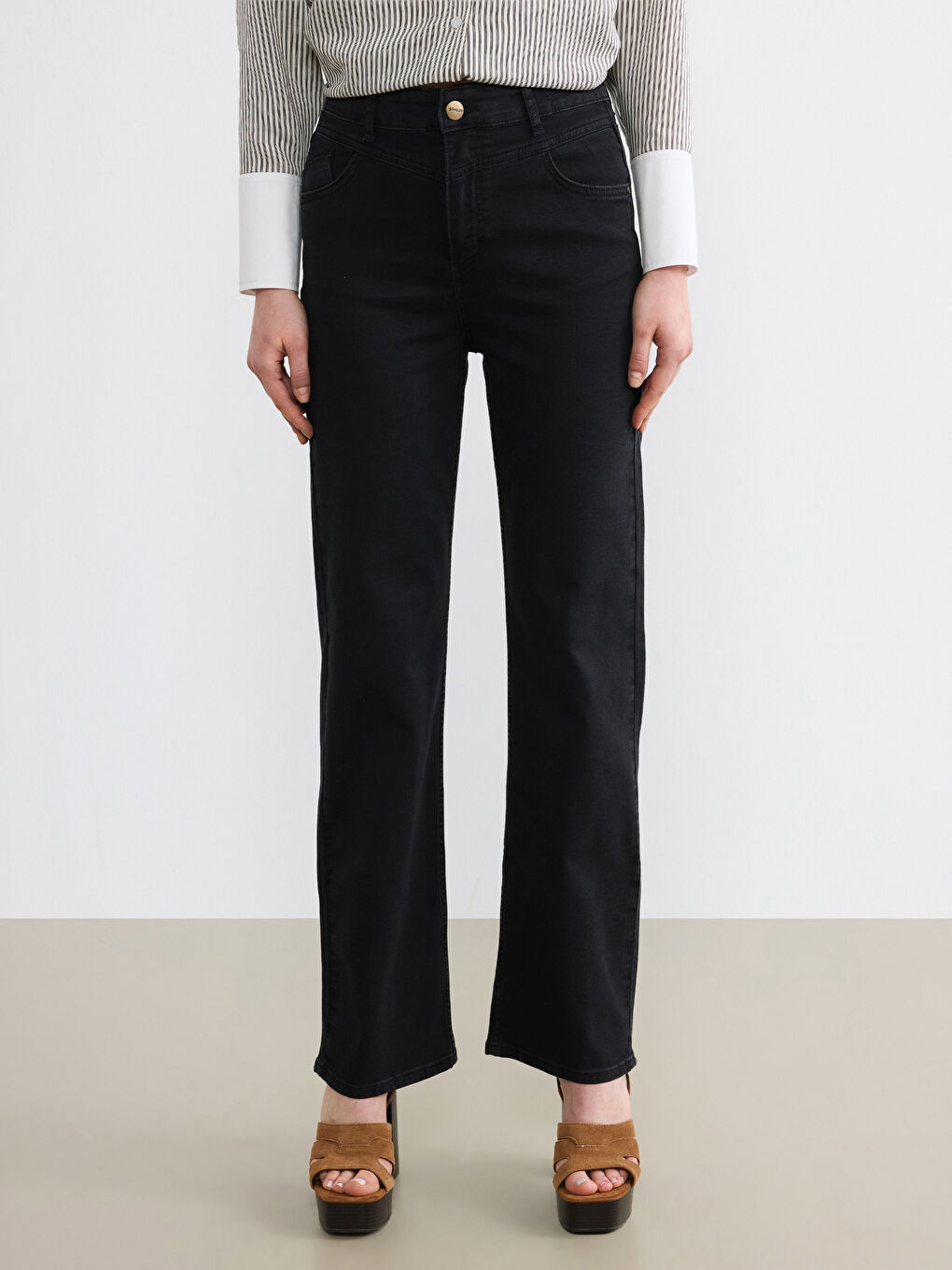 Siyah Straight Fit Kadın Jean Pantolon-2