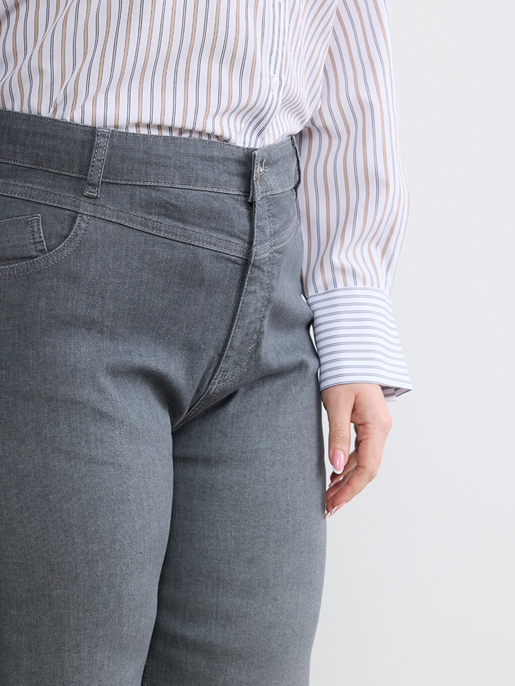 Gri Straight Fit Kadın Jean Pantolon-8