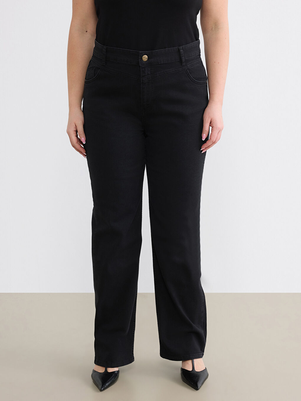 Siyah Straight Fit Kadın Jean Pantolon-6