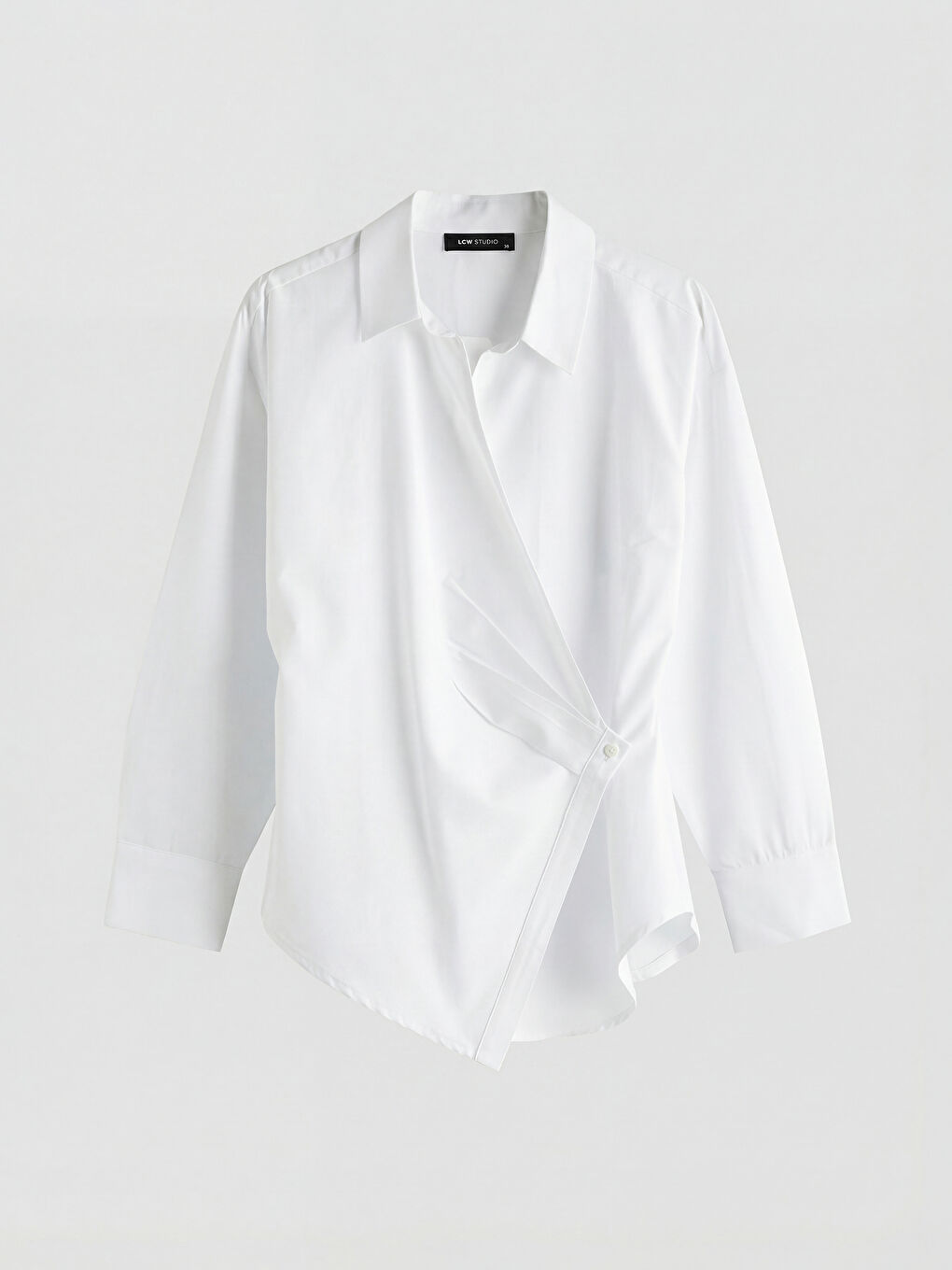 Beyaz Kruvaze Yaka Poplin Kadın Gömlek