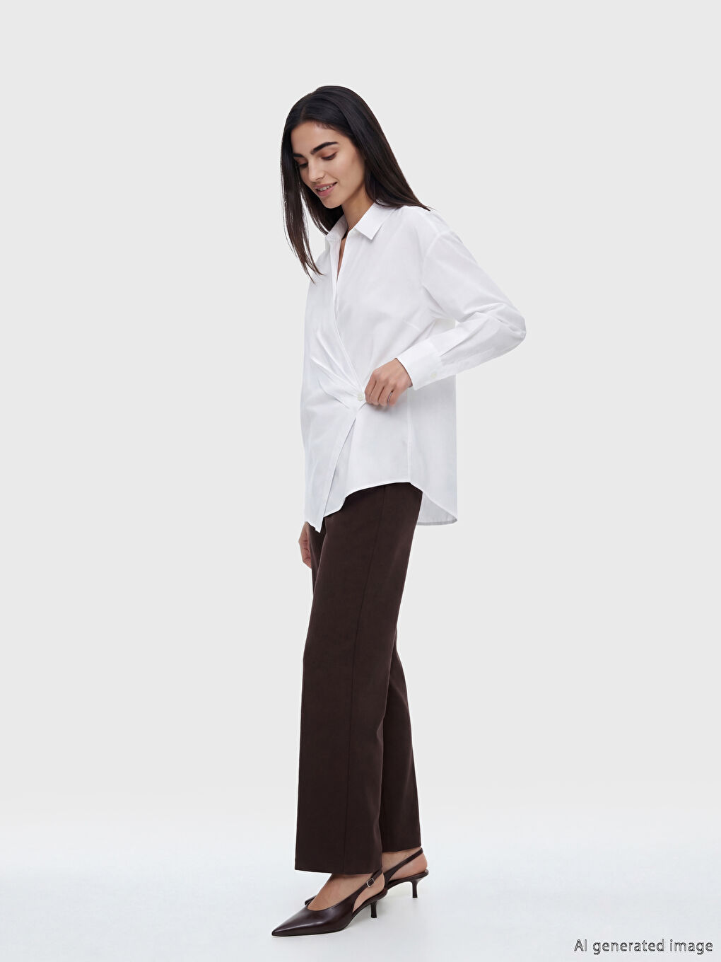 Cămașă Femei din Poplin cu Guler cu Dublu Piept-1