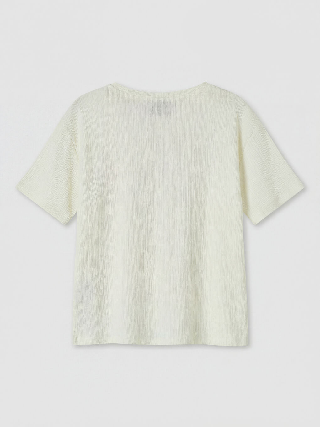 Ekru Büzgü Detaylı Kız Çocuk Tişört-1