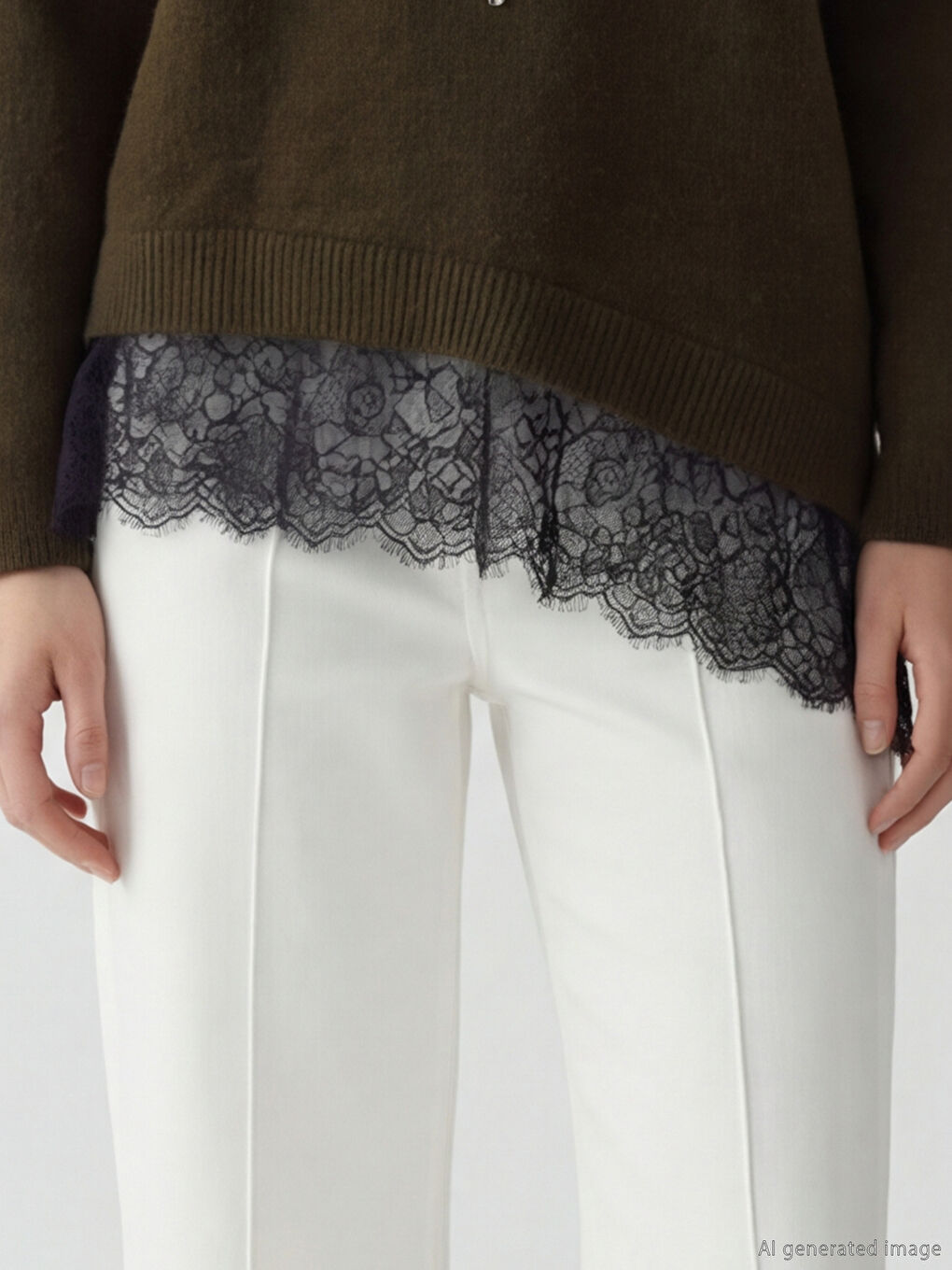 V-Neck Lace Detailed Women's Knit Sweater-2