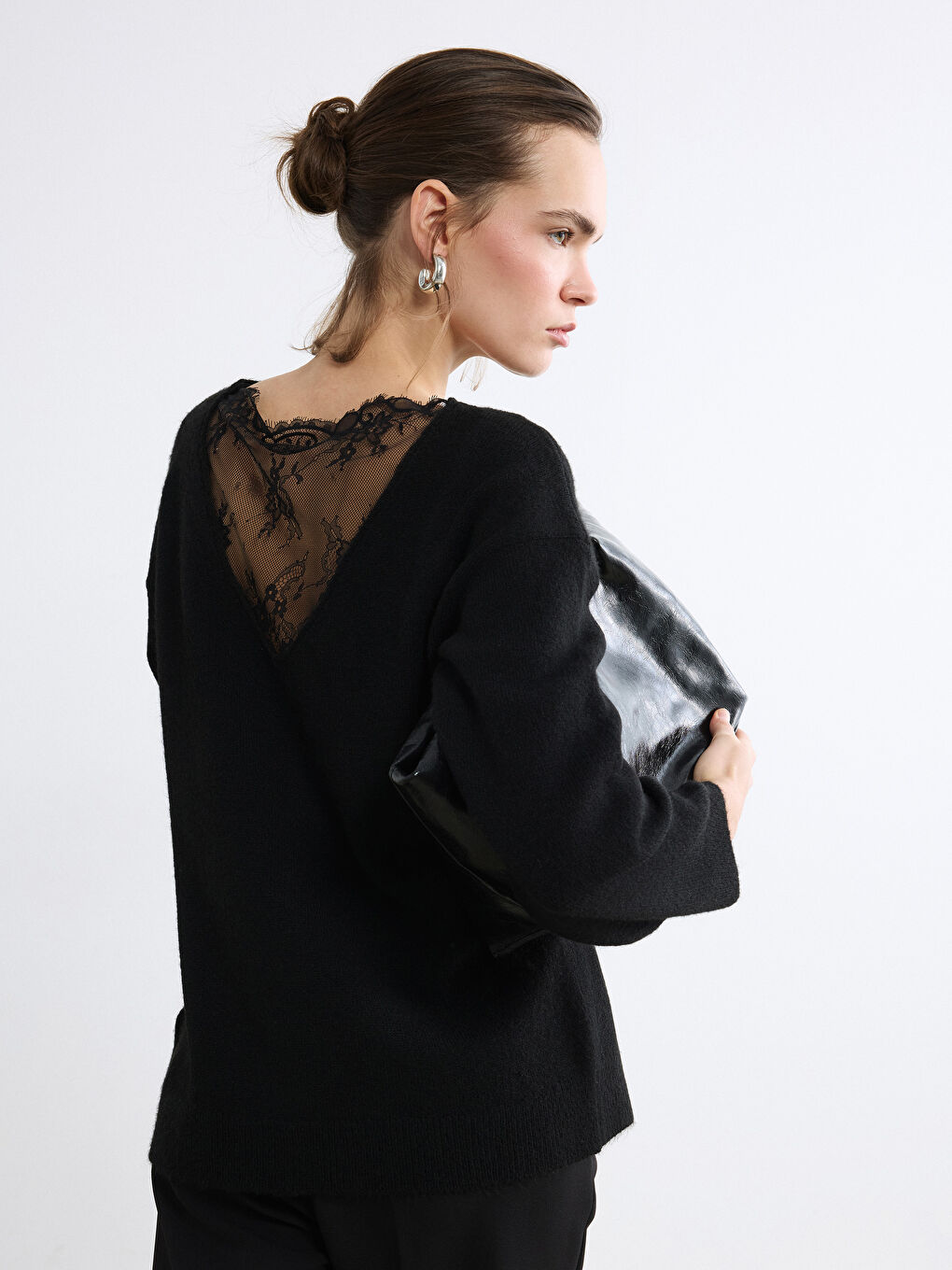 Siyah Bisiklet Yaka Kadın Triko Kazak	