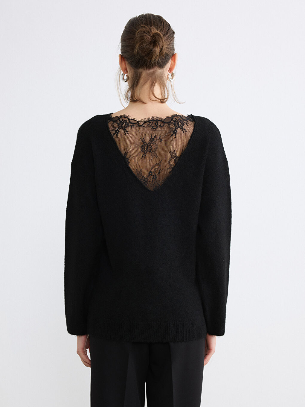 Siyah Bisiklet Yaka Kadın Triko Kazak	-3