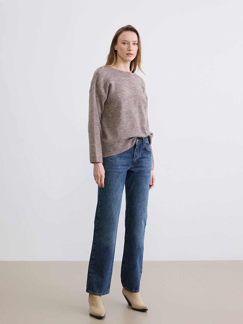 سترة تريكو بكول مدور للنساء-1