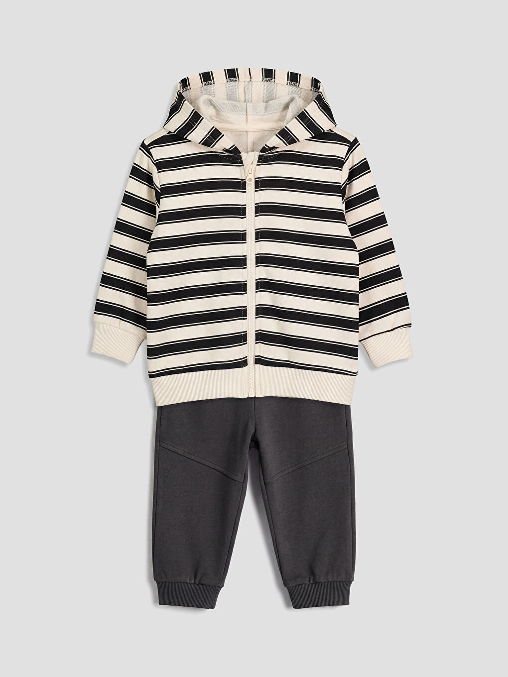 Antrasit Çizgili Erkek Bebek Eşofman Hırka ve Pantolon