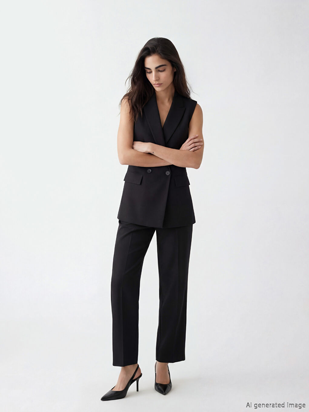 Siyah Yüksek Bel Loose Fit Kadın Kumaş Pantolon