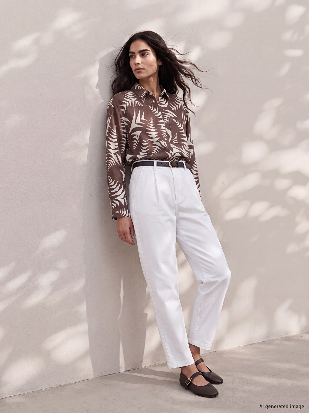 Belted Loose Fit Women's Gabardine Trousers
