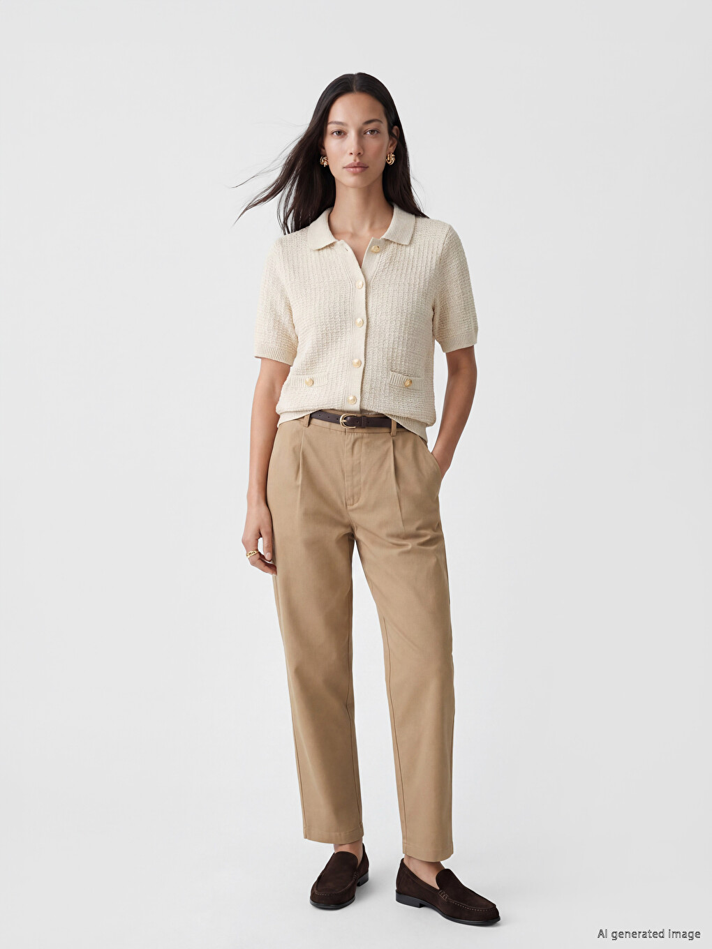 Belted Loose Fit Women's Gabardine Trousers