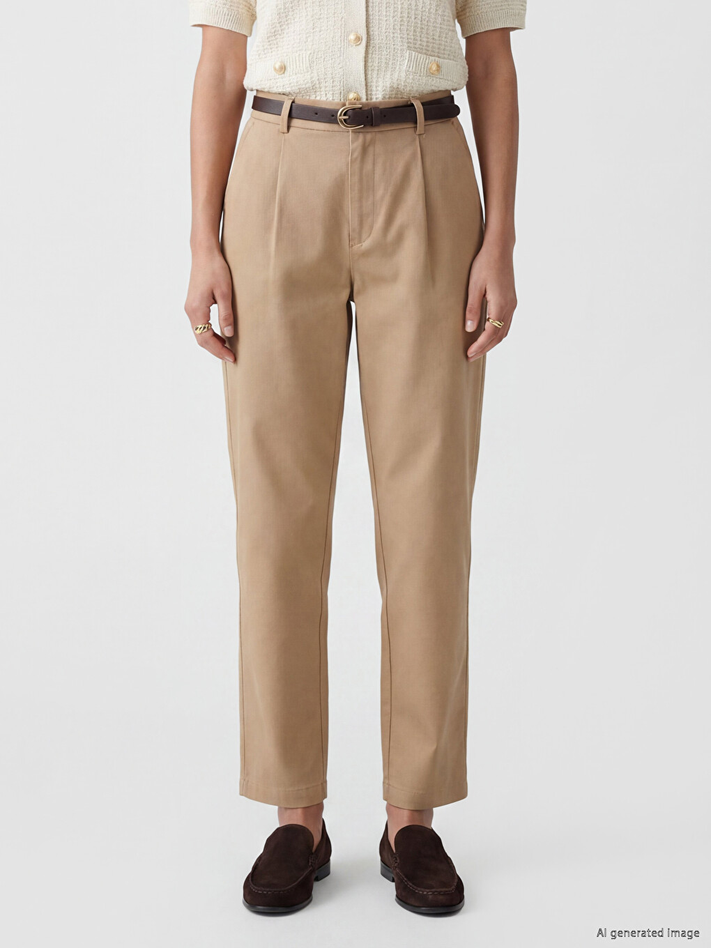 Belted Loose Fit Women's Gabardine Trousers-1