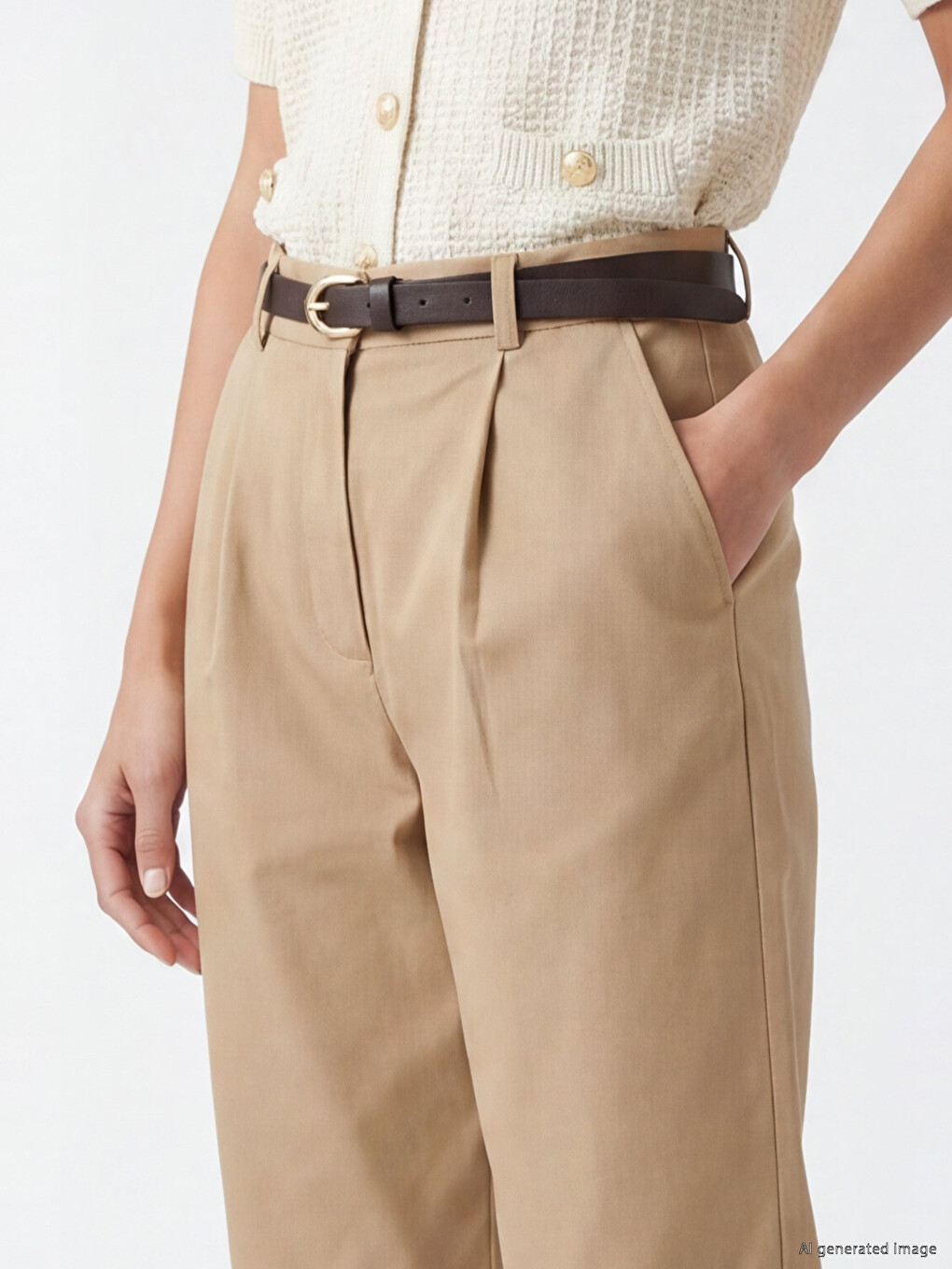 Belted Loose Fit Women's Gabardine Trousers-2