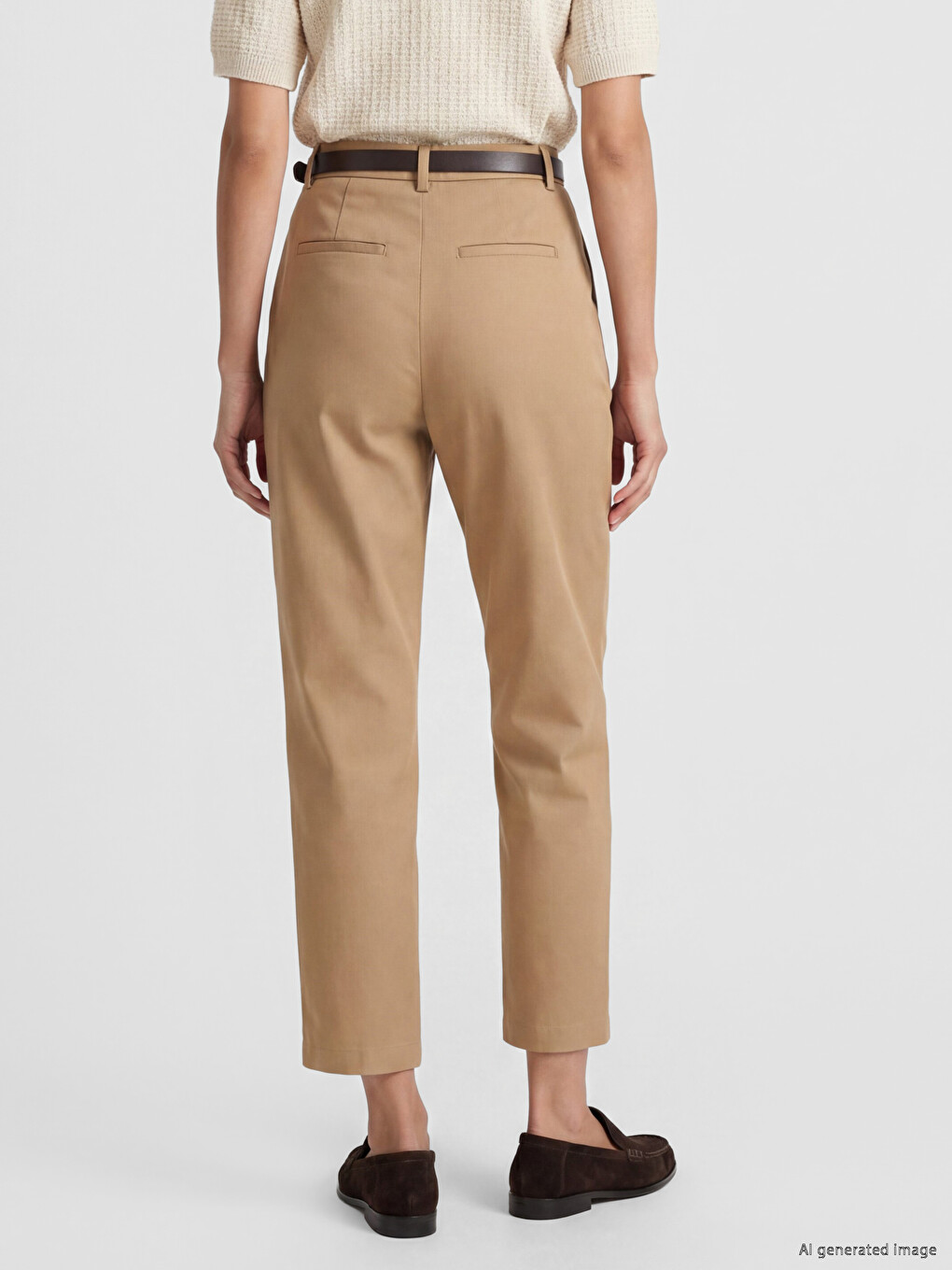 Belted Loose Fit Women's Gabardine Trousers-3
