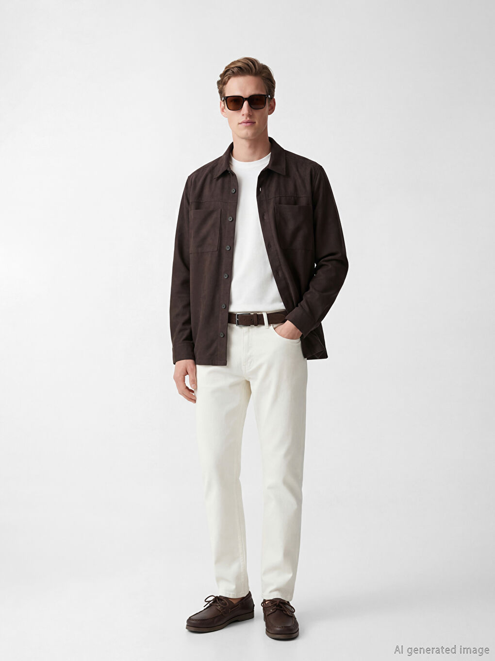 Kahverengi Standart Kalıp Çift Cepli Erkek Gömlek-1
