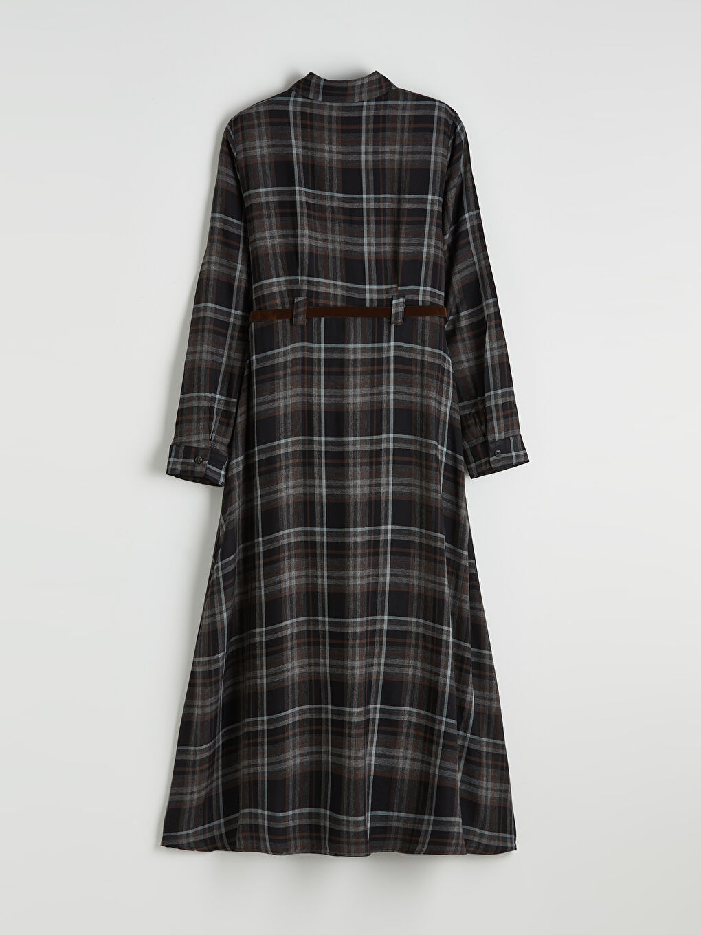 Siyah Beli Kemerli Ekose Gömlek Elbise-1